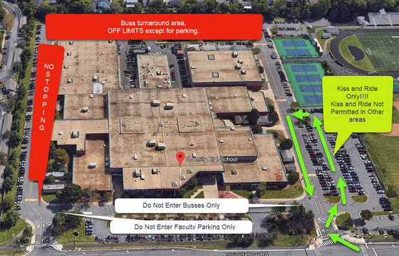 image of chantilly from above with details of drop off and pickup lanes