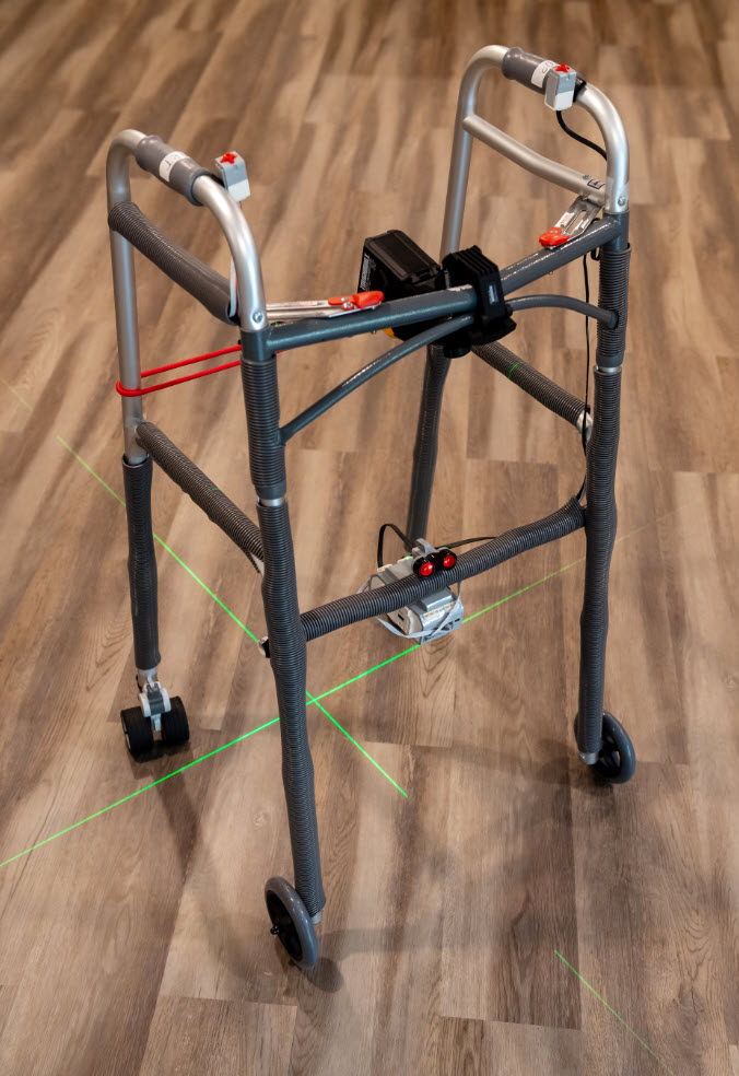 A close-up view of AutoTrem, the walker designed by two Chantilly High School students to assist people with mobility issues.