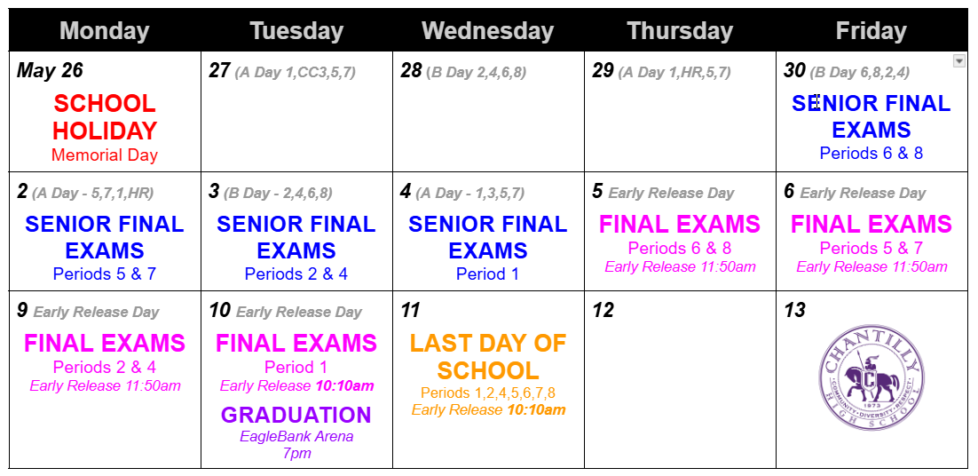 End-of-Year Finals Schedule